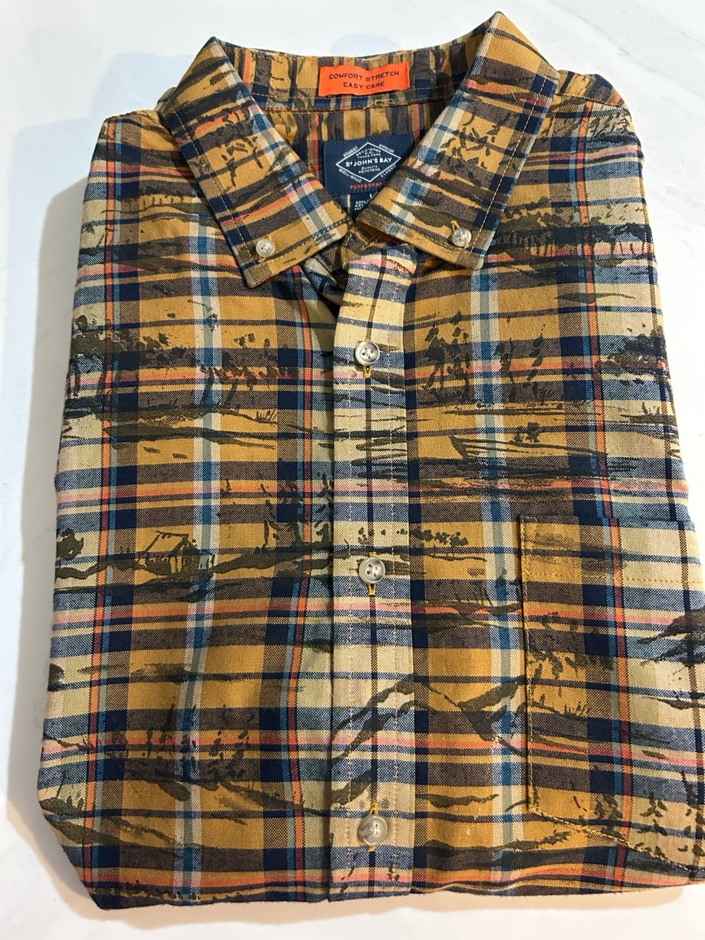 St John bay Yellow and Navy Plaid Button-Down Shirt